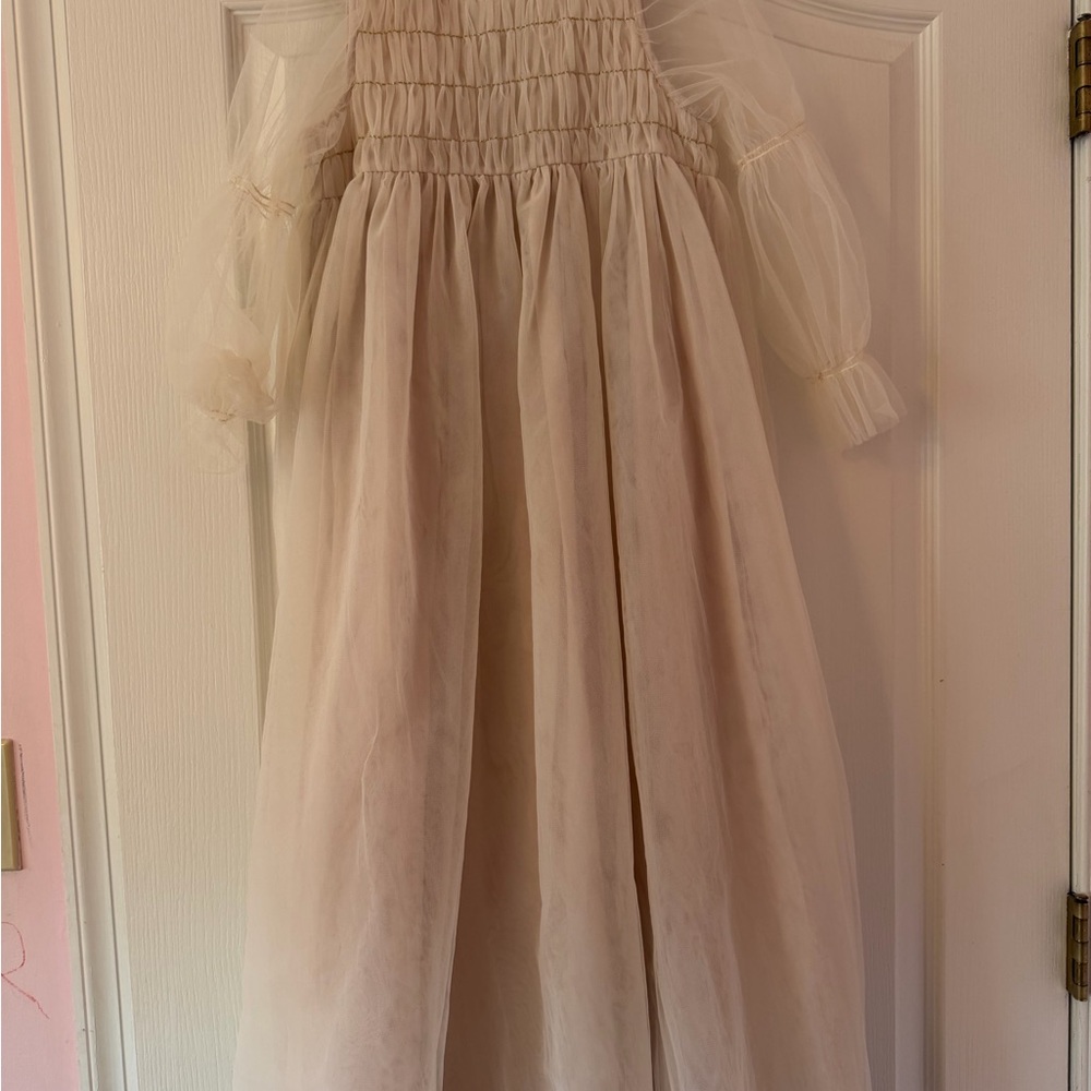 Girls' Nellystella Cream Tulle Party Dress with Gold Trim size 10